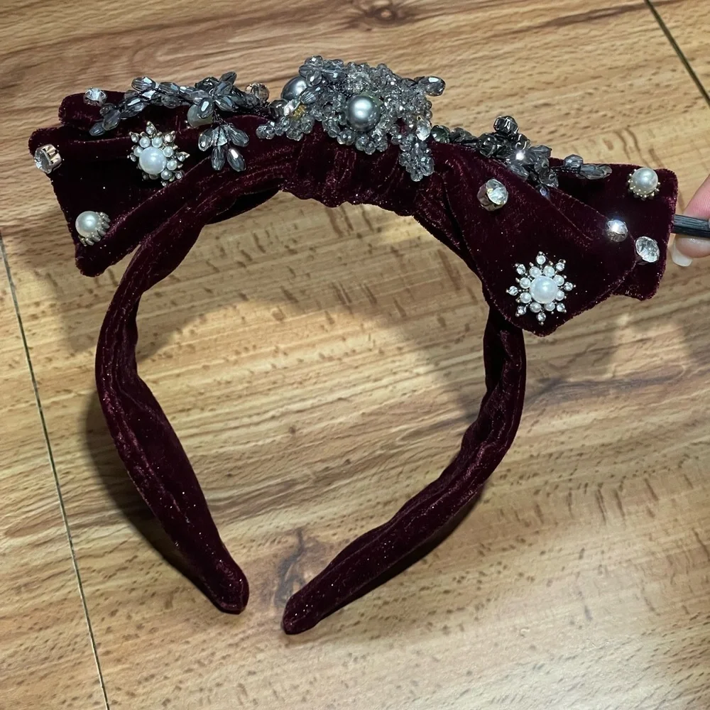 Dark Wine Baroque Bow Embellished Headband
